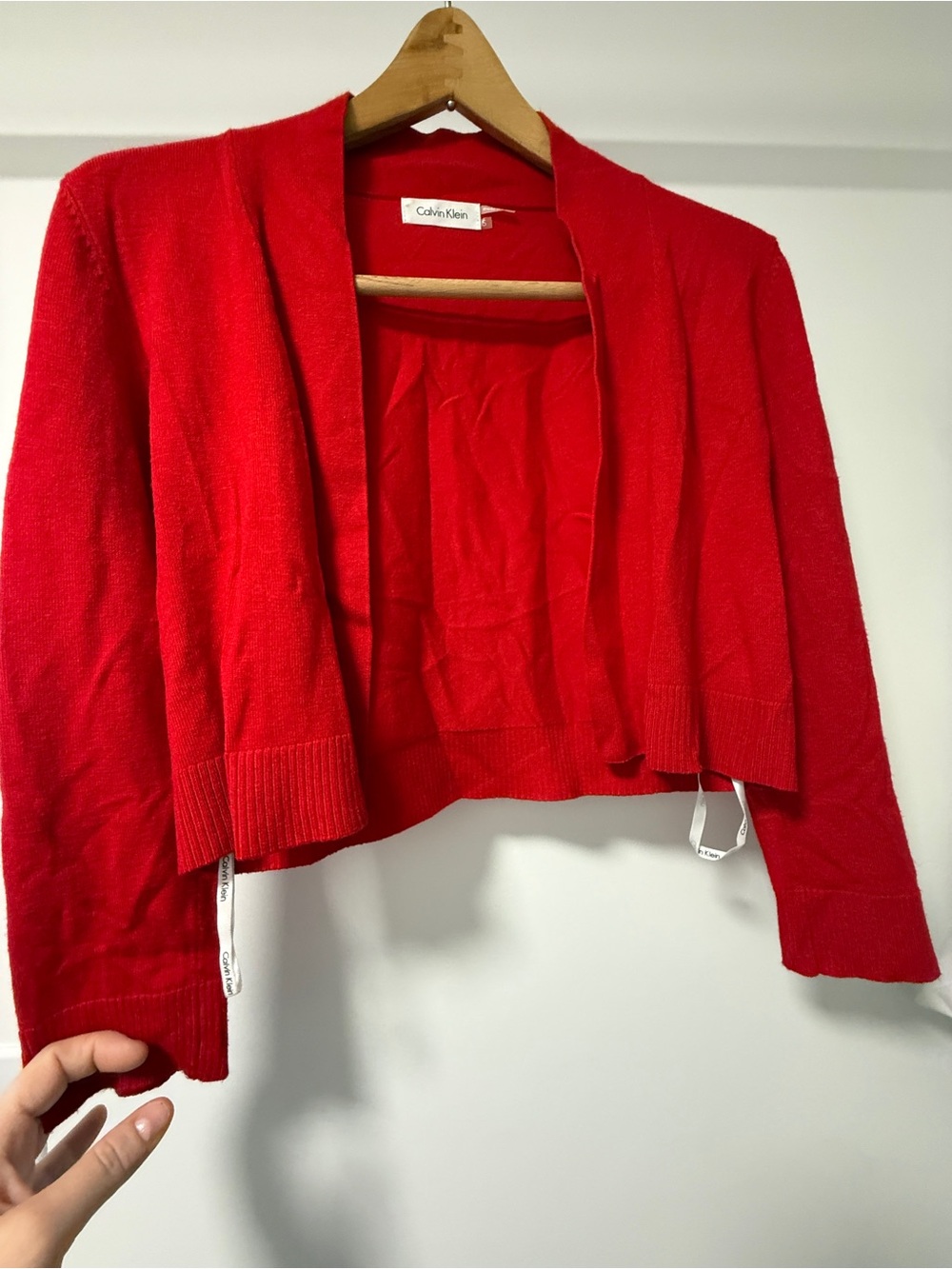 Calvin Klein Women's Red Cropped Open-Front Cardigan